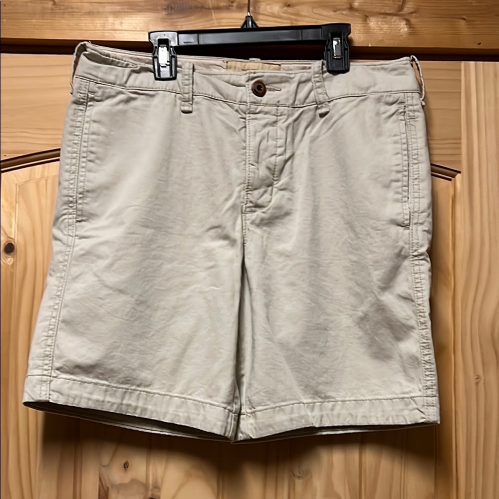 Men’s Hollister Tan Flat Front Shorts Casual Style Button Fly Khaki 31
